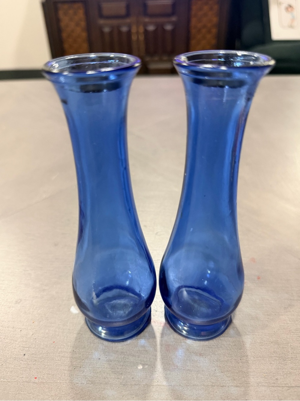 6” Cobalt Blue Glass Bud Vases - Set of 2, Possible Indiana Glass?
